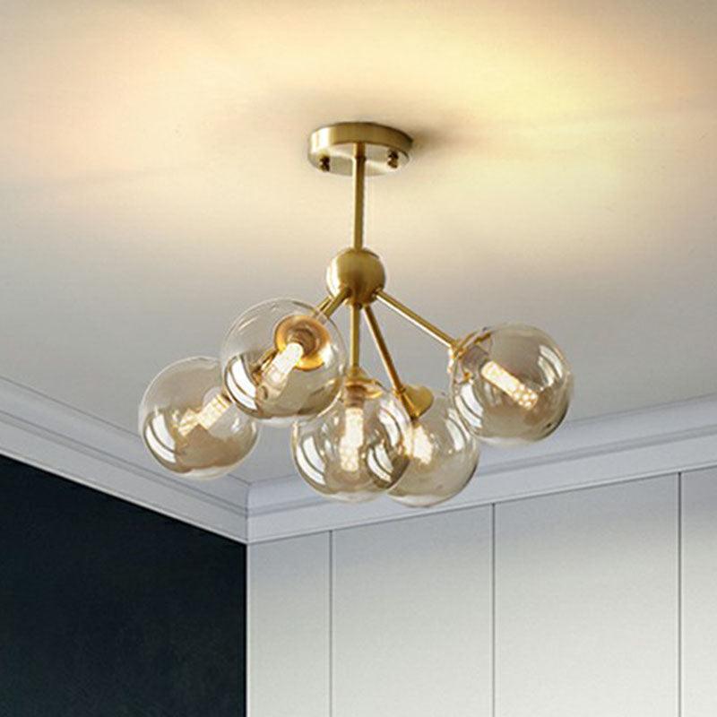 Ball Amber Glass Chandelier Antique Gold Hanging Light - Rebooters