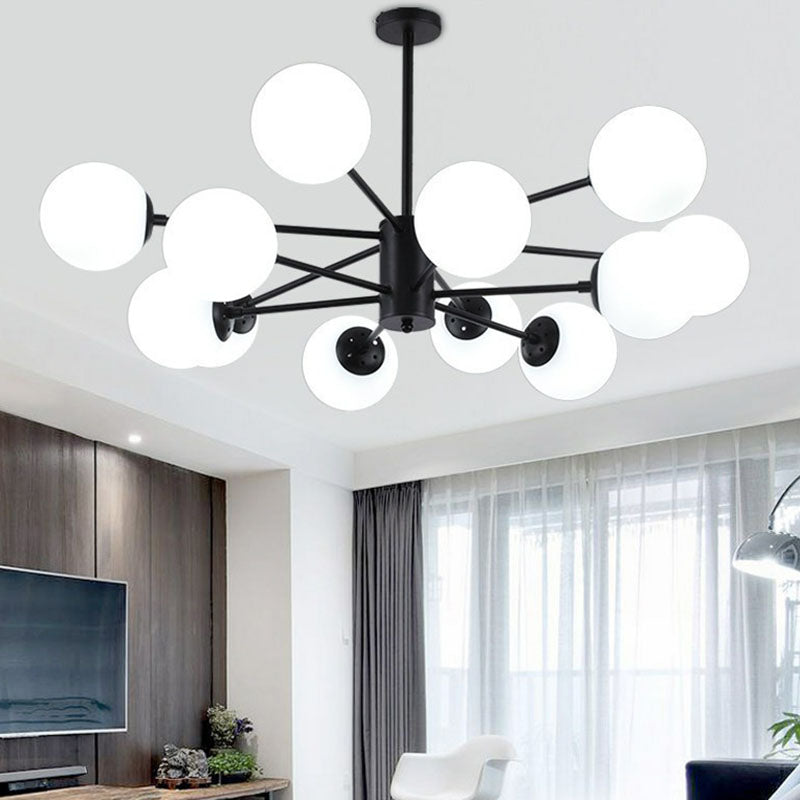 12 Heads Living Room Chandelier Modern Black Ceiling Light - Rebooters