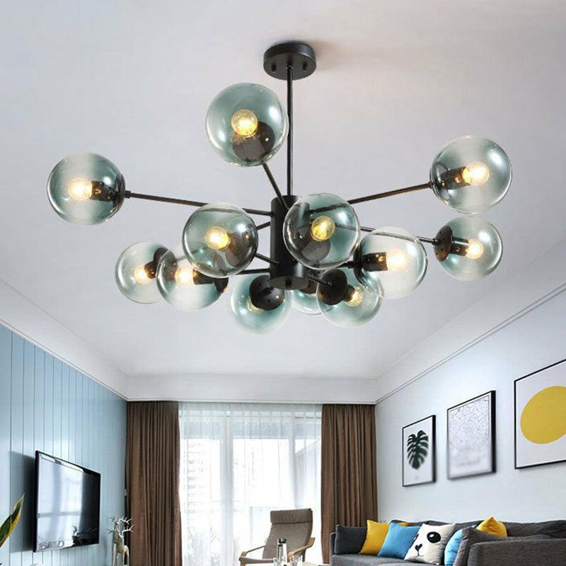 12 Heads Living Room Chandelier Modern Black Ceiling Light - Rebooters