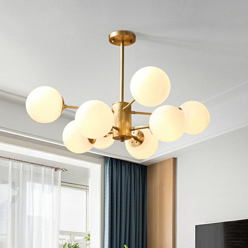 White Glass Sphere Ceiling Chandelier in Gold for Living Room - Rebooters