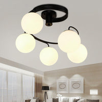3/5 Lights Living Room Ceiling Light Fixture Traditional Black Semi Flush with Globe White Glass Shade - Rebooters