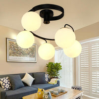 3/5 Lights Living Room Ceiling Light Fixture Traditional Black Semi Flush with Globe White Glass Shade - Rebooters