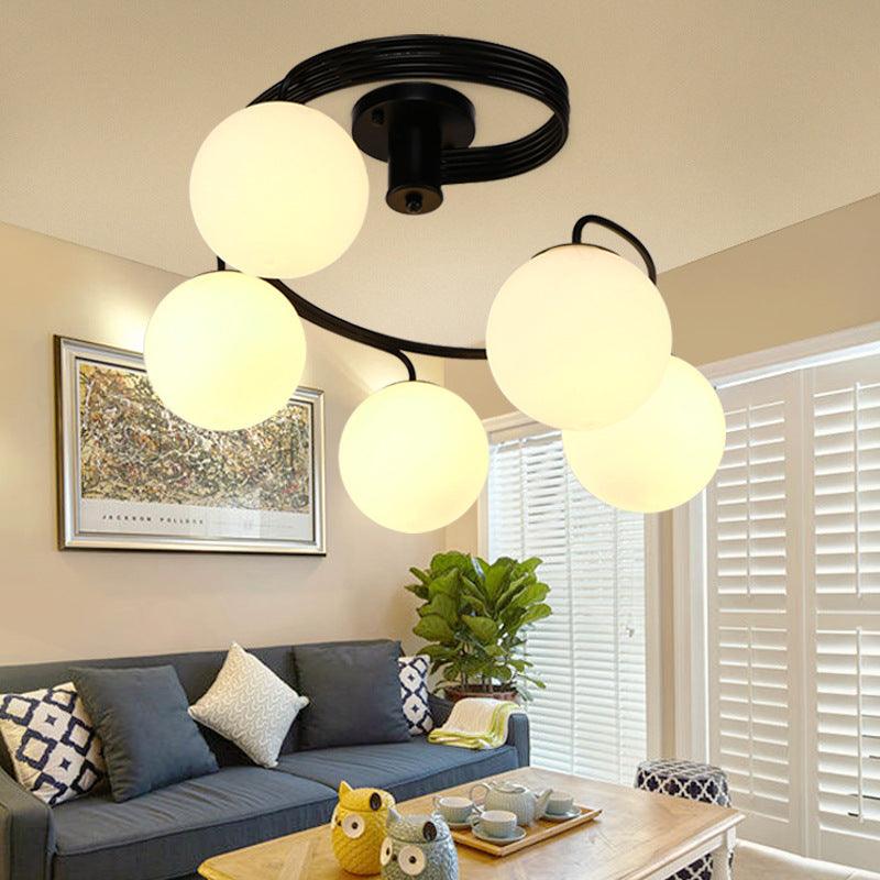 3/5 Lights Living Room Ceiling Light Fixture Traditional Black Semi Flush with Globe White Glass Shade - Rebooters