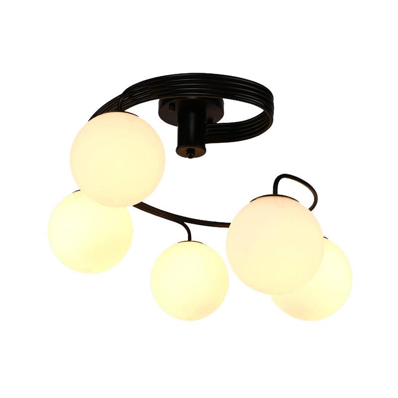 3/5 Lights Living Room Ceiling Light Fixture Traditional Black Semi Flush with Globe White Glass Shade - Rebooters