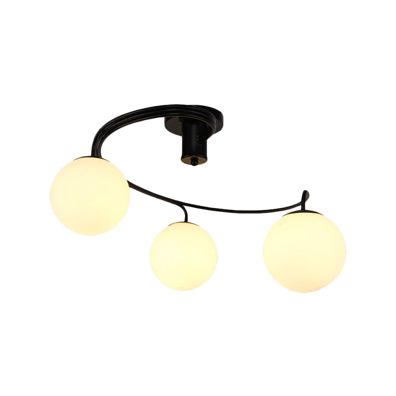 3/5 Lights Living Room Ceiling Light Fixture Traditional Black Semi Flush with Globe White Glass Shade - Rebooters