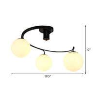 3/5 Lights Living Room Ceiling Light Fixture Traditional Black Semi Flush with Globe White Glass Shade - Rebooters