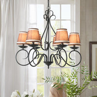 6 Lights Fabric Chandelier Light Traditional Coffee Flaxen White - Rebooters
