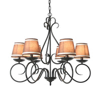 6 Lights Fabric Chandelier Light Traditional Coffee Flaxen White - Rebooters