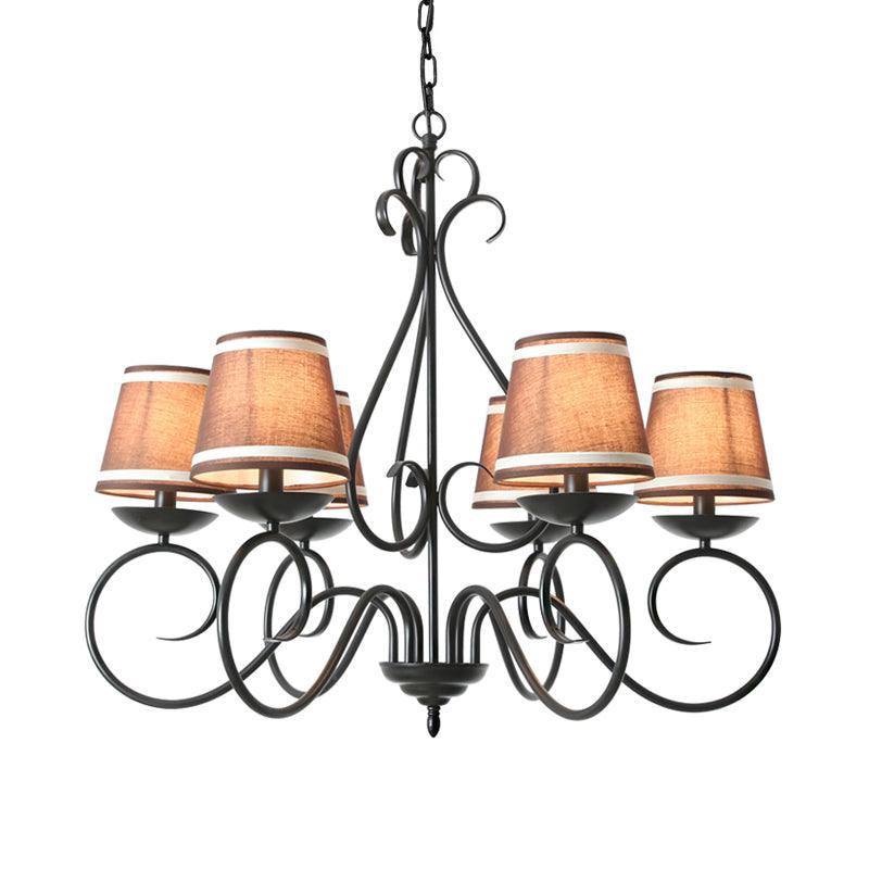 6 Lights Fabric Chandelier Light Traditional Coffee Flaxen White - Rebooters