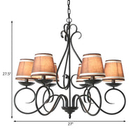 6 Lights Fabric Chandelier Light Traditional Coffee Flaxen White - Rebooters