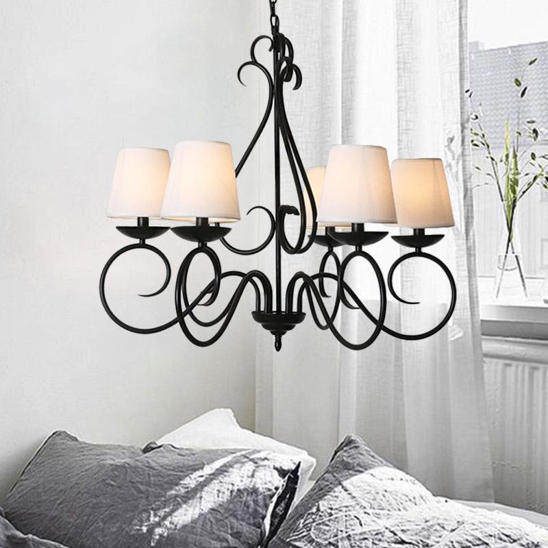 6 Lights Fabric Chandelier Light Traditional Coffee Flaxen White - Rebooters
