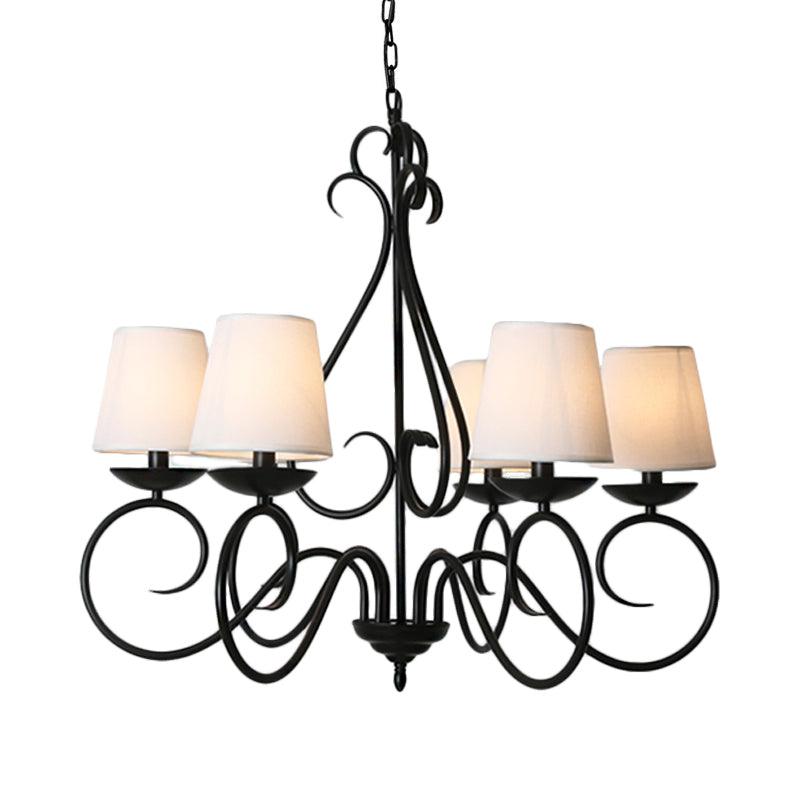 6 Lights Fabric Chandelier Light Traditional Coffee Flaxen White - Rebooters