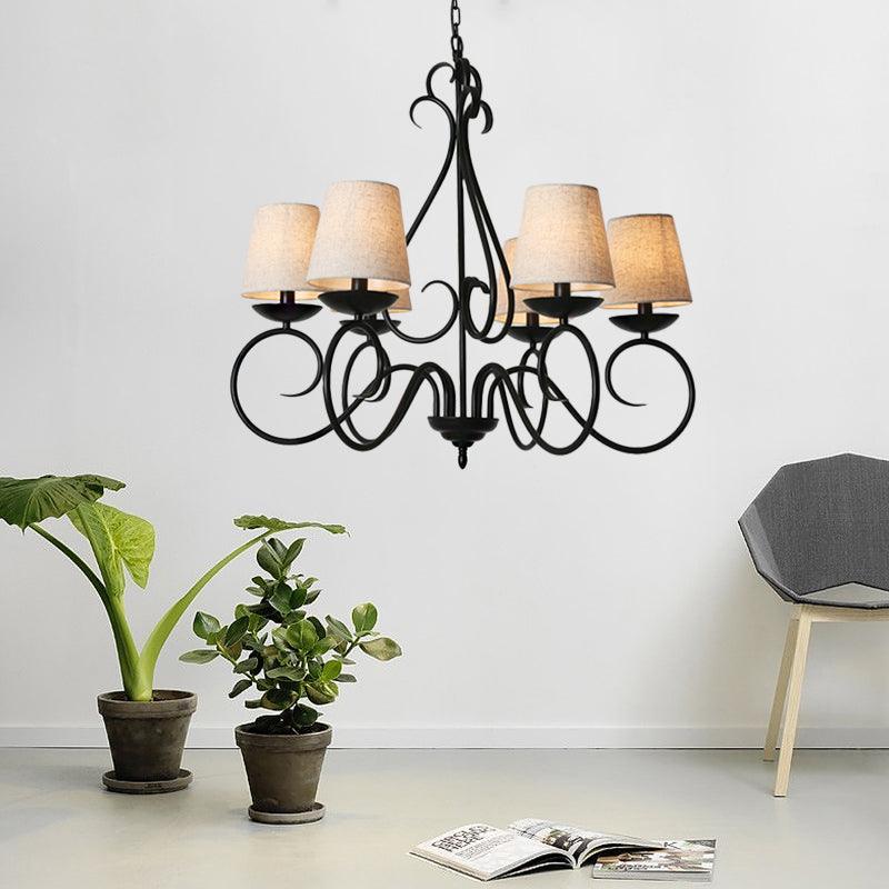 6 Lights Fabric Chandelier Light Traditional Coffee Flaxen White - Rebooters