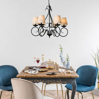 6 Lights Fabric Chandelier Light Traditional Coffee Flaxen White - Rebooters