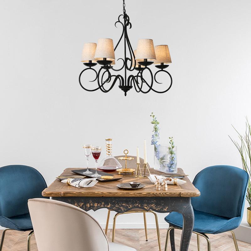 6 Lights Fabric Chandelier Light Traditional Coffee Flaxen White - Rebooters