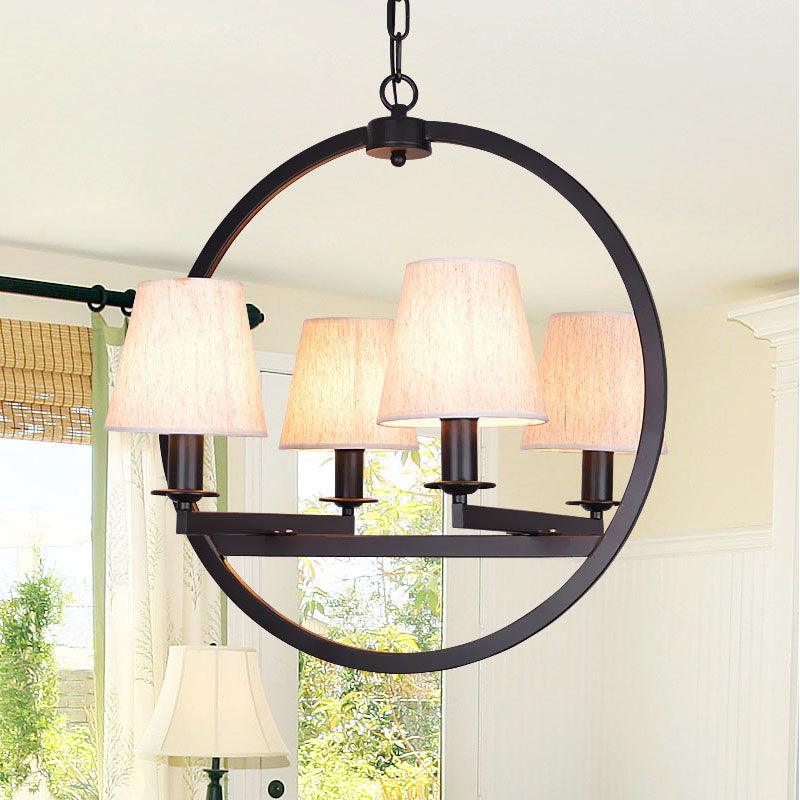 4 Lights Fabric Chandelier Traditional Flaxen Cone Light - Rebooters