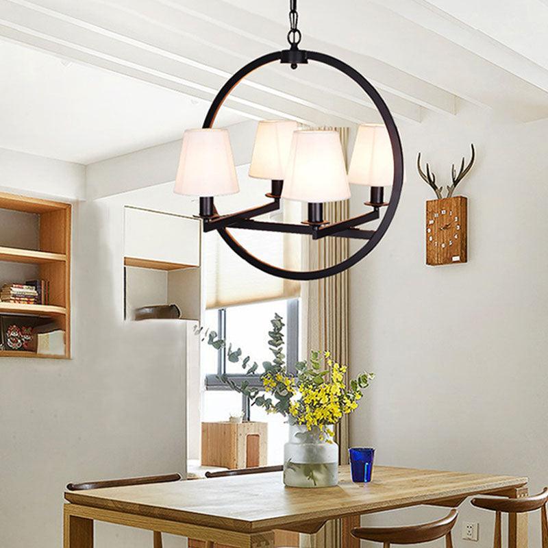 4 Lights Fabric Chandelier Traditional Flaxen Cone Light - Rebooters