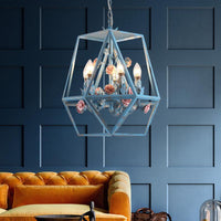 5-Light Cage Chandelier Pendant Light American Garden Blue Metal Lamp - Rebooters