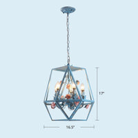 5-Light Cage Chandelier Pendant Light American Garden Blue Metal Lamp - Rebooters