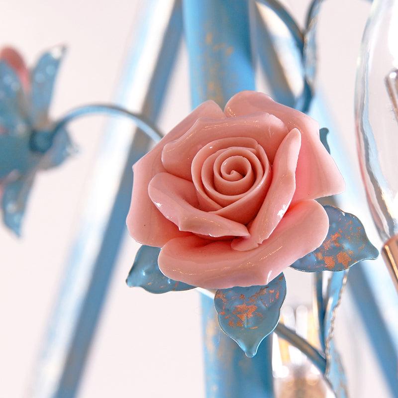 5-Light Cage Chandelier Pendant Light American Garden Blue Metal Lamp - Rebooters