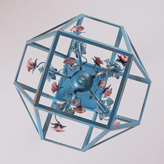 5-Light Cage Chandelier Pendant Light American Garden Blue Metal Lamp - Rebooters