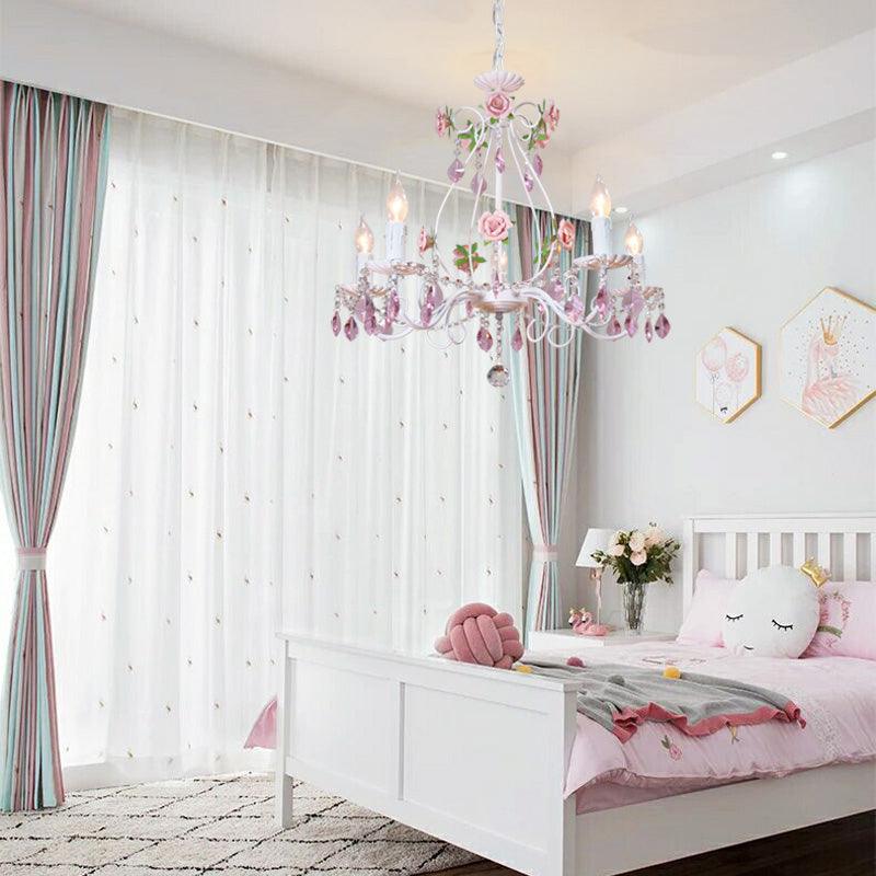 White Candlestick Chandelier Romantic Pastoral Iron Ceiling Light - Rebooters