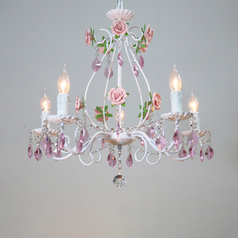 White Candlestick Chandelier Romantic Pastoral Iron Ceiling Light - Rebooters