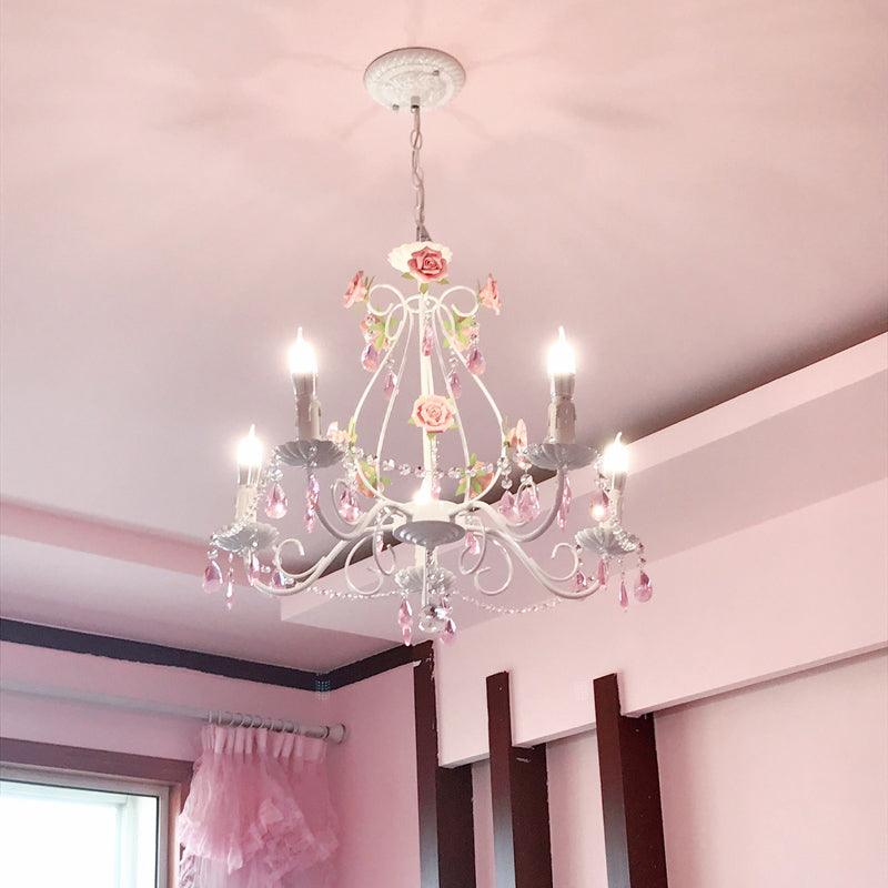 White Candlestick Chandelier Romantic Pastoral Iron Ceiling Light - Rebooters