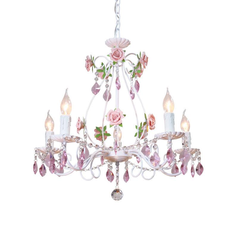 White Candlestick Chandelier Romantic Pastoral Iron Ceiling Light - Rebooters