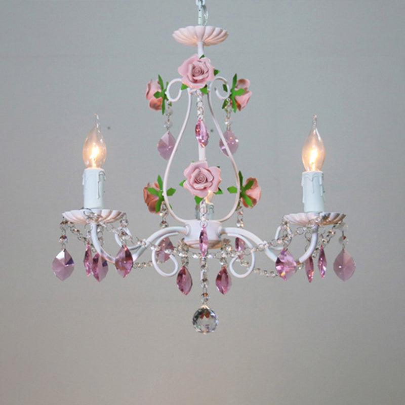 White Candlestick Chandelier Romantic Pastoral Iron Ceiling Light - Rebooters