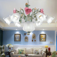 8 Heads Flower Ceiling Hang Lamp Pastoral White Glass Chandelier - Rebooters