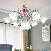 8 Heads Flower Ceiling Hang Lamp Pastoral White Glass Chandelier - Rebooters