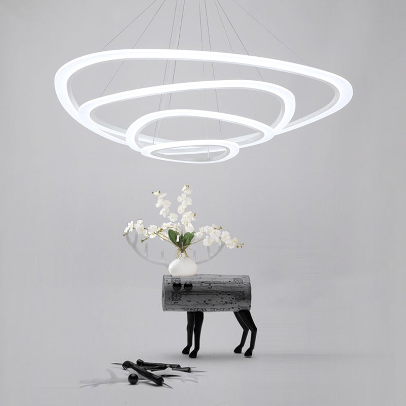 White Triangle LED Hanging Lighting Minimalism Acrylic Chandelier Light Over Table - Rebooters