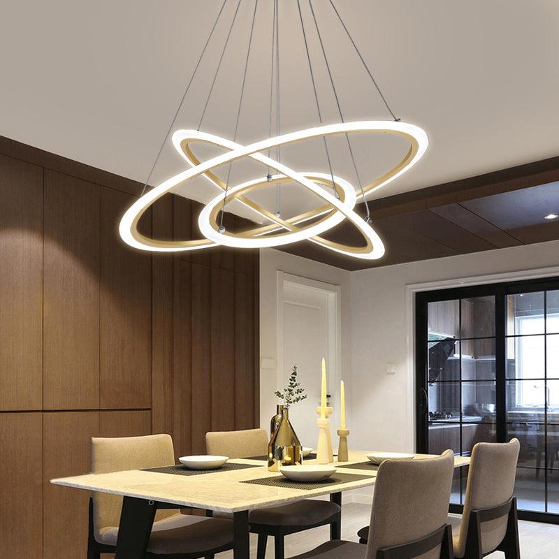 Metal 3-Loop Shaped Pendant Light Fixture Minimalist Gold Chandelier - Rebooters