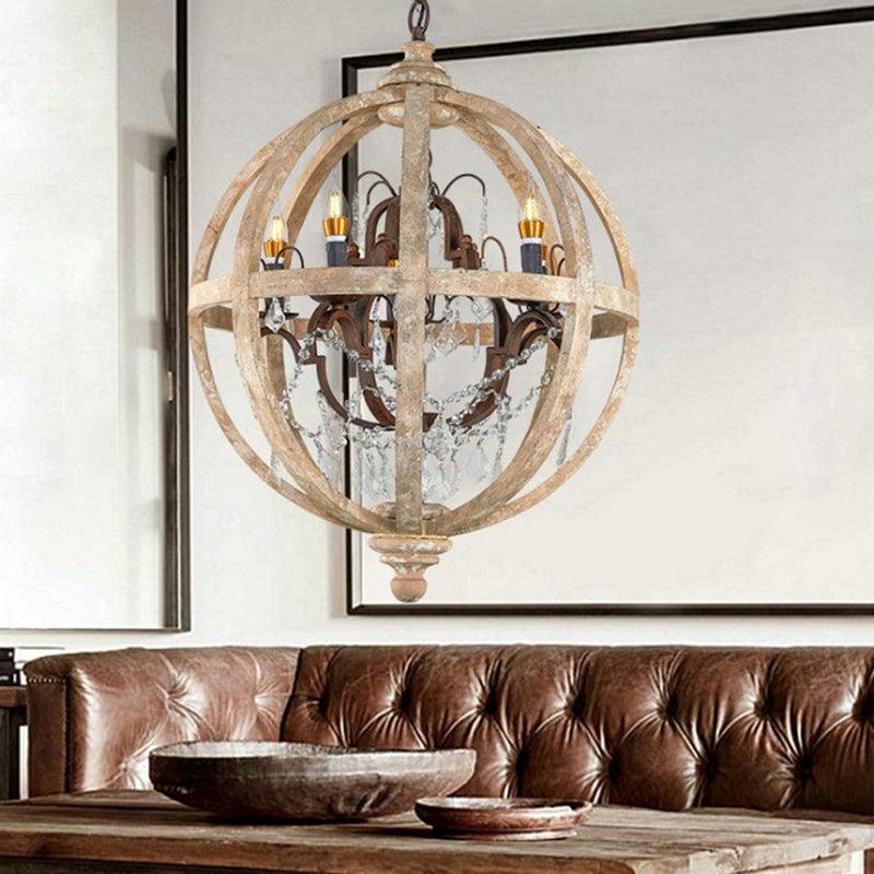 4 Bulbs Chandelier Pendant Light Vintage Sphere Distressed Wood - Rebooters