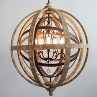 4 Bulbs Chandelier Pendant Light Vintage Sphere Distressed Wood - Rebooters