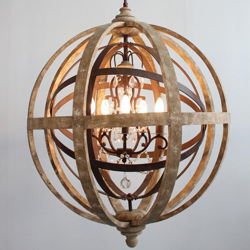 4 Bulbs Chandelier Pendant Light Vintage Sphere Distressed Wood - Rebooters
