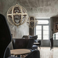 4 Bulbs Chandelier Pendant Light Vintage Sphere Distressed Wood - Rebooters