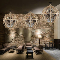 4 Bulbs Chandelier Pendant Light Vintage Sphere Distressed Wood - Rebooters