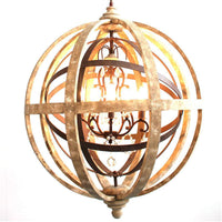 4 Bulbs Chandelier Pendant Light Vintage Sphere Distressed Wood - Rebooters