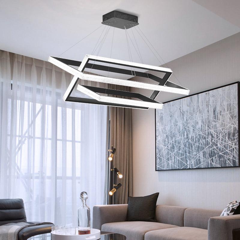 Acrylic Tiered Rectangle Chandelier Pendant Light Black LED - Rebooters