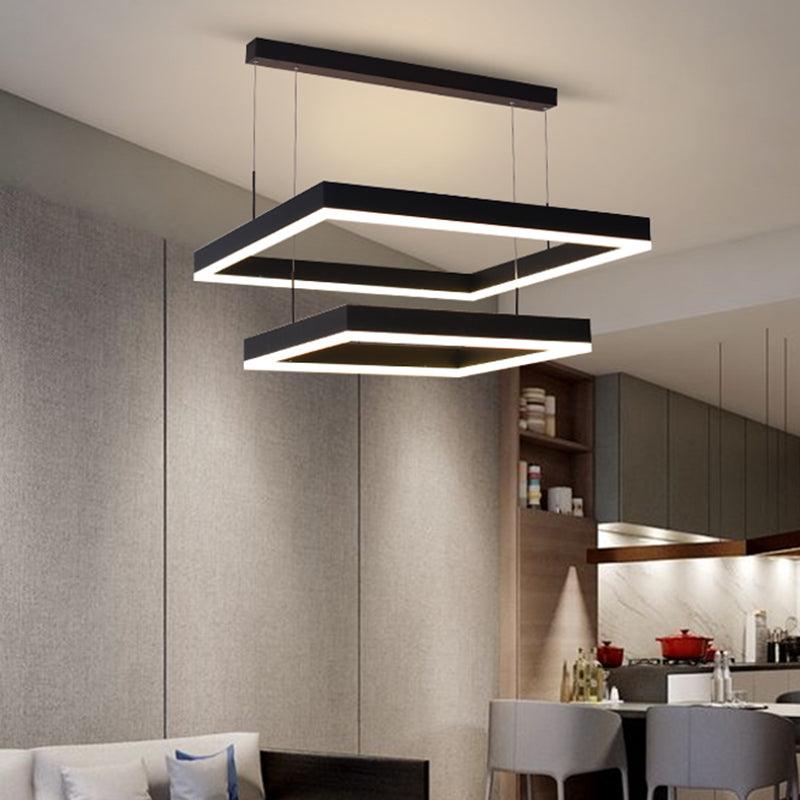 Acrylic 2-Tier Square LED Ceiling Lighting Modern Black Chandelier Light for Living Room - Rebooters