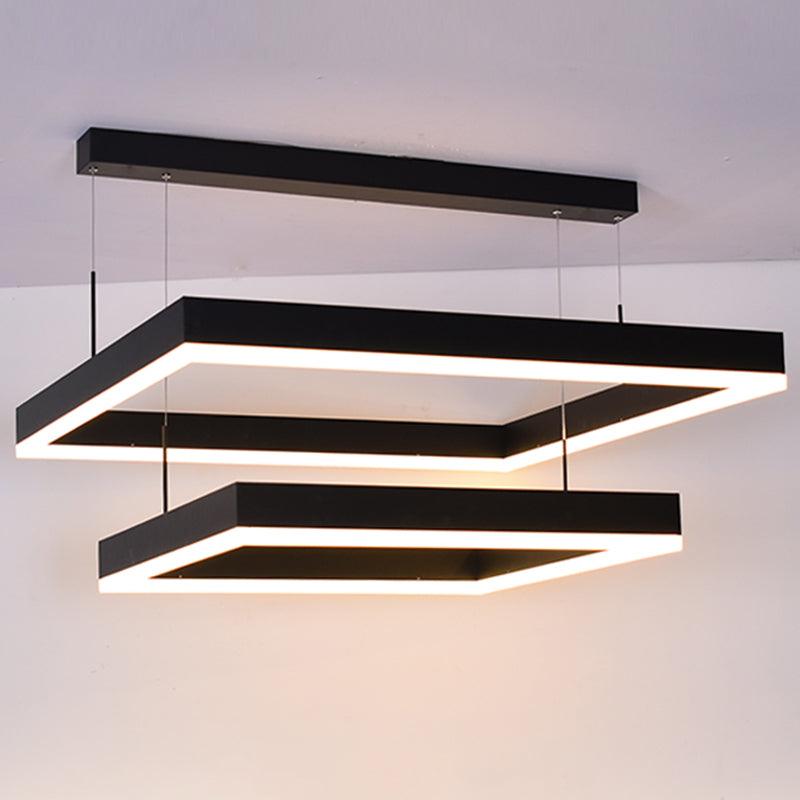 Acrylic 2-Tier Square LED Ceiling Lighting Modern Black Chandelier Light for Living Room - Rebooters