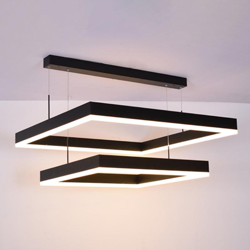 Acrylic 2-Tier Square LED Ceiling Lighting Modern Black Chandelier Light for Living Room - Rebooters