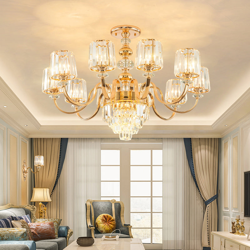 Crystal Block Chandelier Lighting Transitional Rose Gold Pendant - Rebooters
