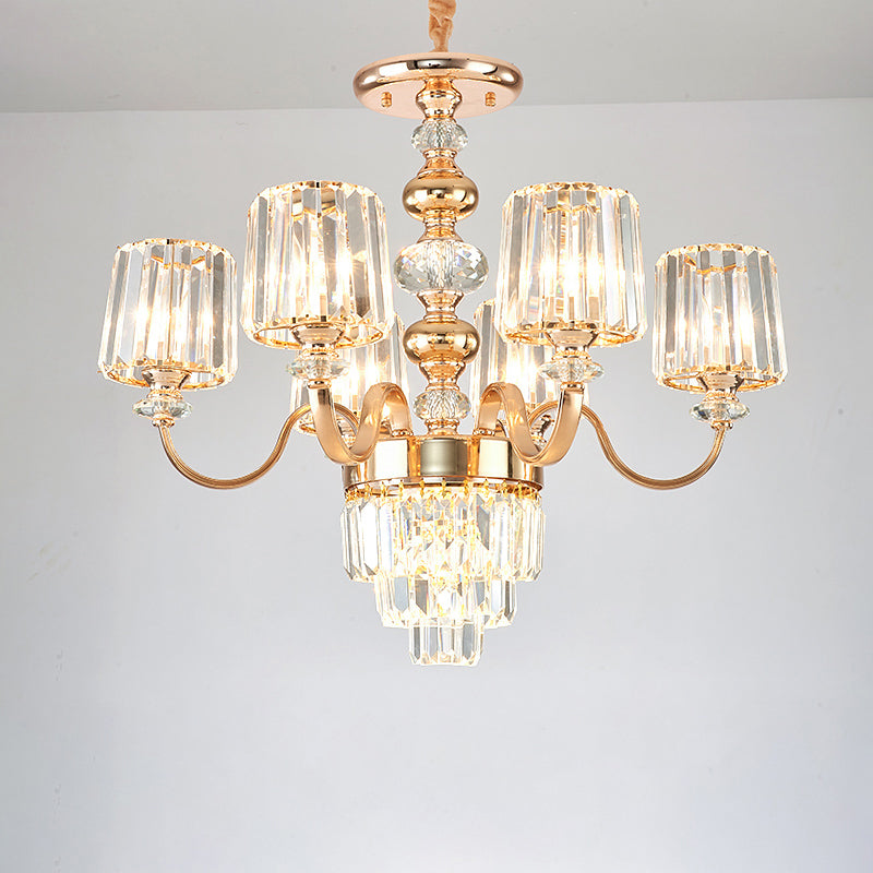 Crystal Block Chandelier Lighting Transitional Rose Gold Pendant - Rebooters