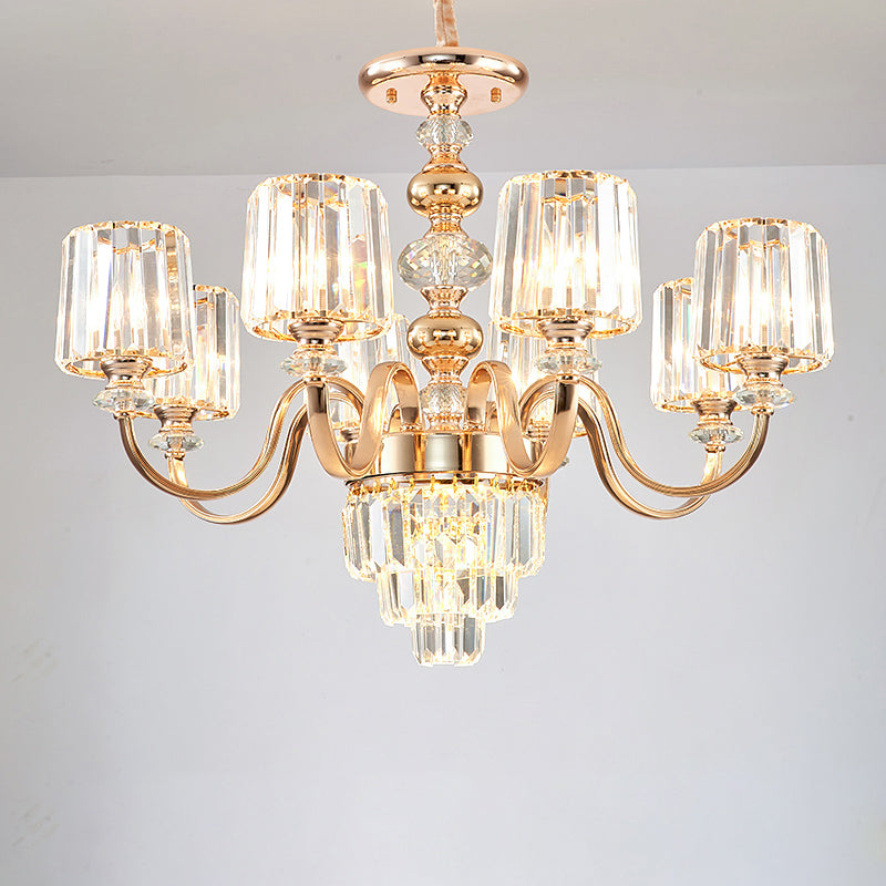Crystal Block Chandelier Lighting Transitional Rose Gold Pendant - Rebooters
