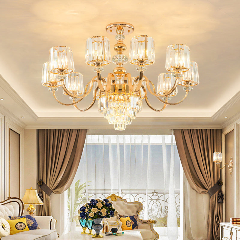 Crystal Block Chandelier Lighting Transitional Rose Gold Pendant - Rebooters