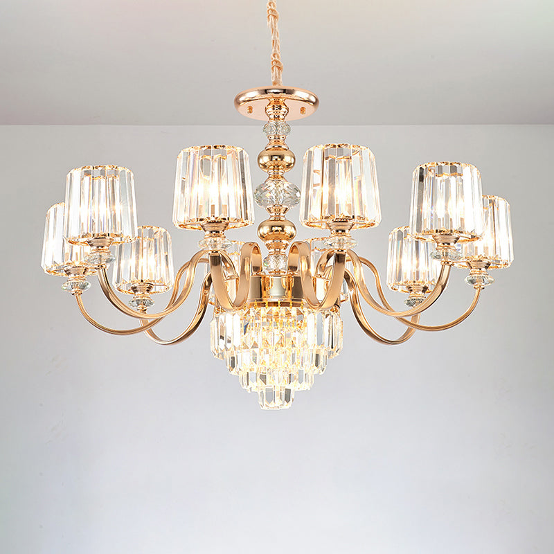 Crystal Block Chandelier Lighting Transitional Rose Gold Pendant - Rebooters