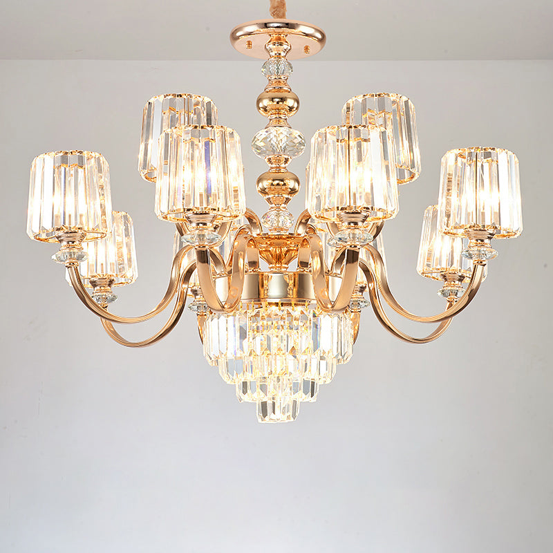 Crystal Block Chandelier Lighting Transitional Rose Gold Pendant - Rebooters